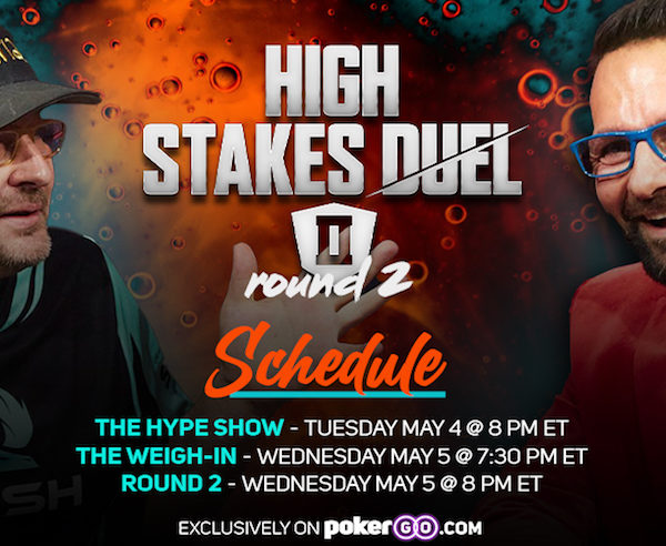 Phil Hellmuth and Daniel Negreanu are back at the PokerGO Studio on Wednesday for a special Cinco de Mayo edition of High Stakes Duel.