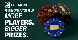 PA Promo Image for BetMGM Poker with Verbiage and Poker Chips