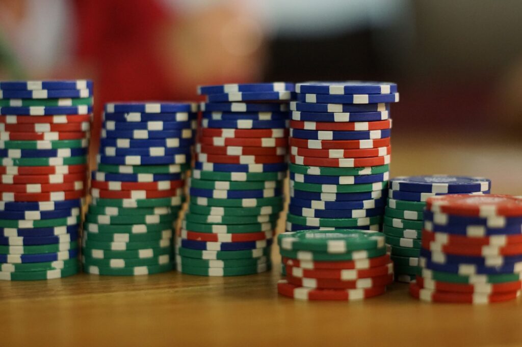 Stacks of poker chips on a table