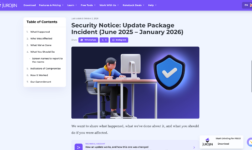 Screenshot of jurojinpoker.com: Security Notice: Update Package Incident (June 2025 – January 2026)